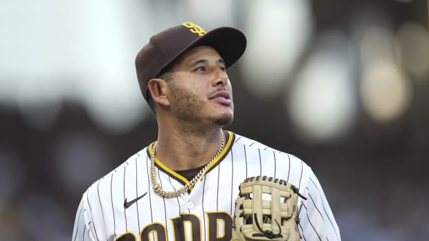 Aug 16, 2023; San Diego, California, USA; San Diego Padres third baseman Manny Machado (13) leaves the field after the fifth inning against the Baltimore Orioles at Petco Park. Mandatory Credit: Ray Acevedo-USA TODAY Sports